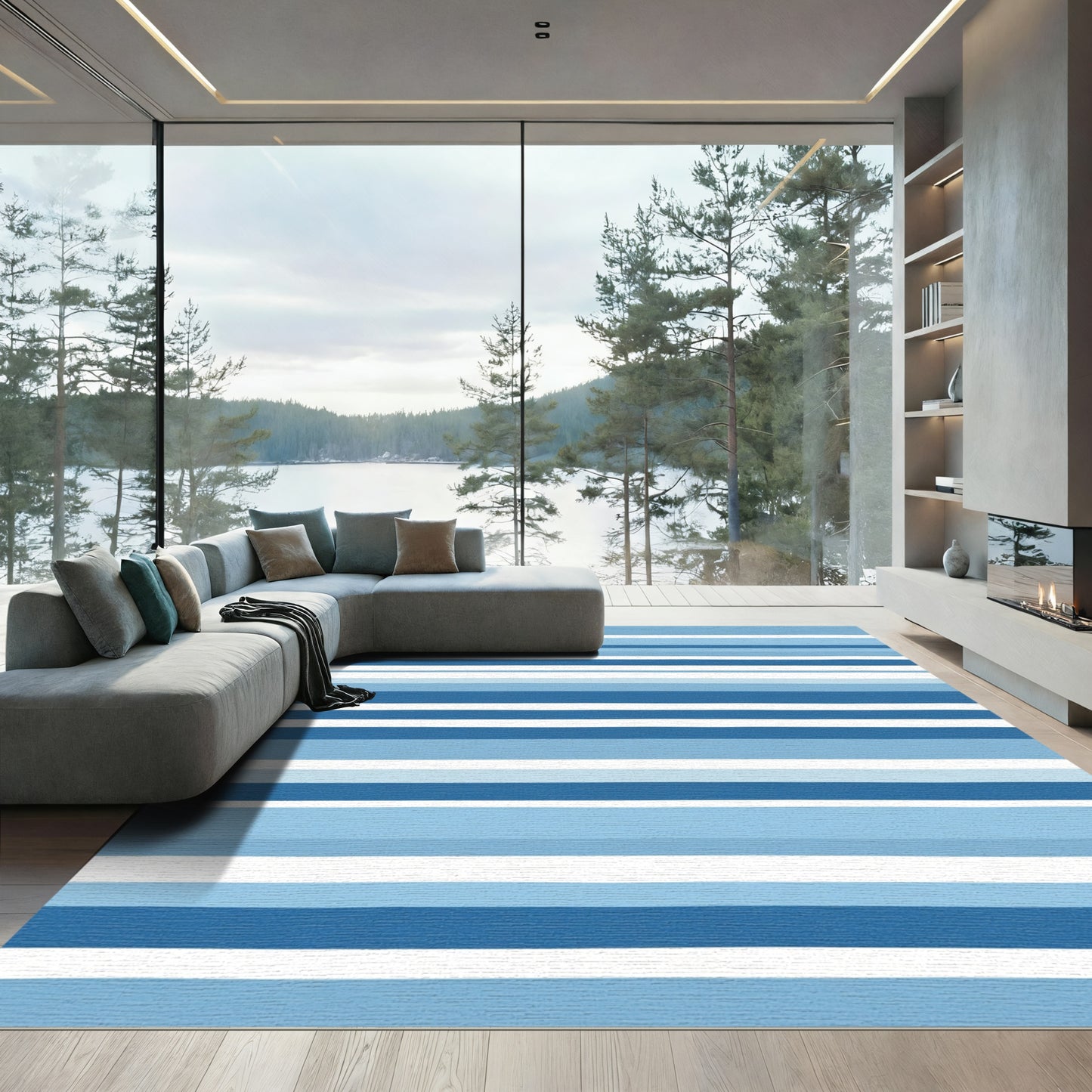 Coastal Blue Graduated Stripes Rug