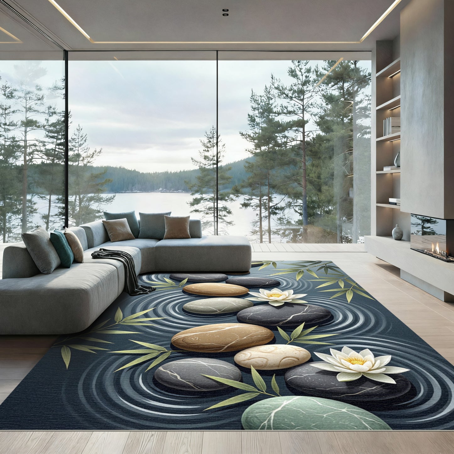 Serene Zen Stones with Water Lilies Rug