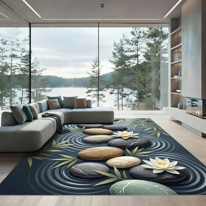 Serene Zen Stones with Water Lilies Rug