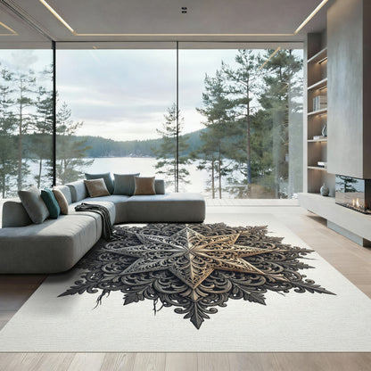 Intricate Silver Metallic Star Filigree Rug
