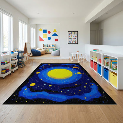 Vibrant Cosmic Sun Planets Stars Rug