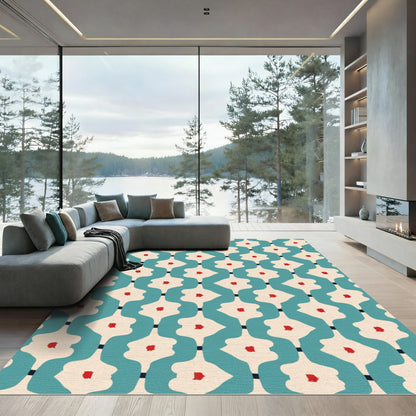Teal Cream Red Abstract Floral Link Rug