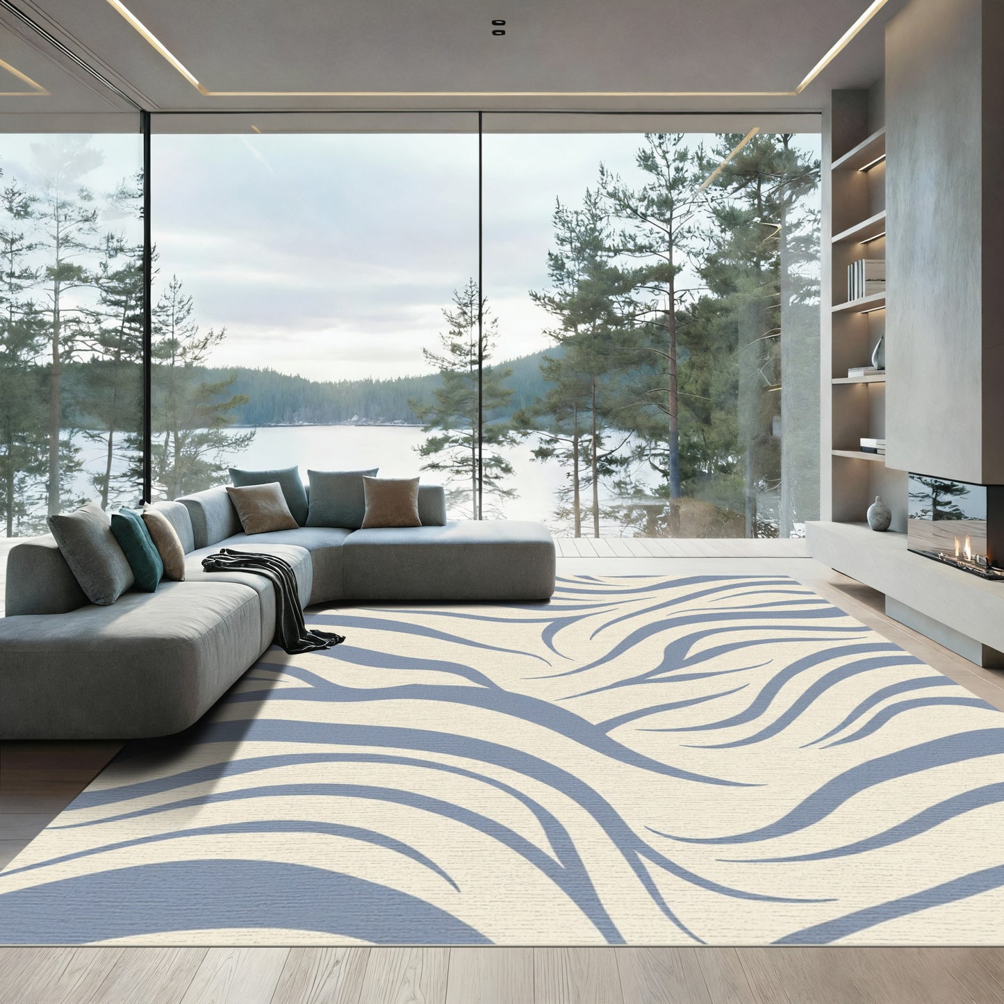 Pale Blue Swirling Abstract Zebra Rug
