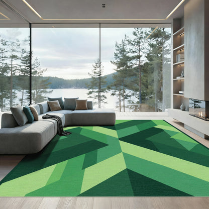 Forest Green Geometric Chevron Rug