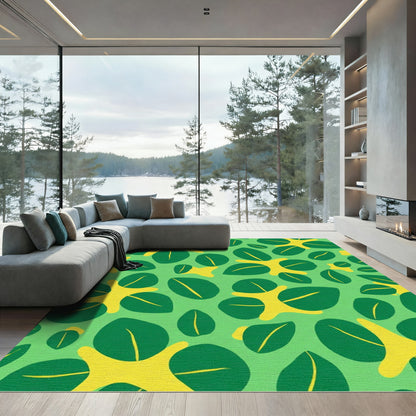 Green Yellow Leafy Tropical Medley Rug