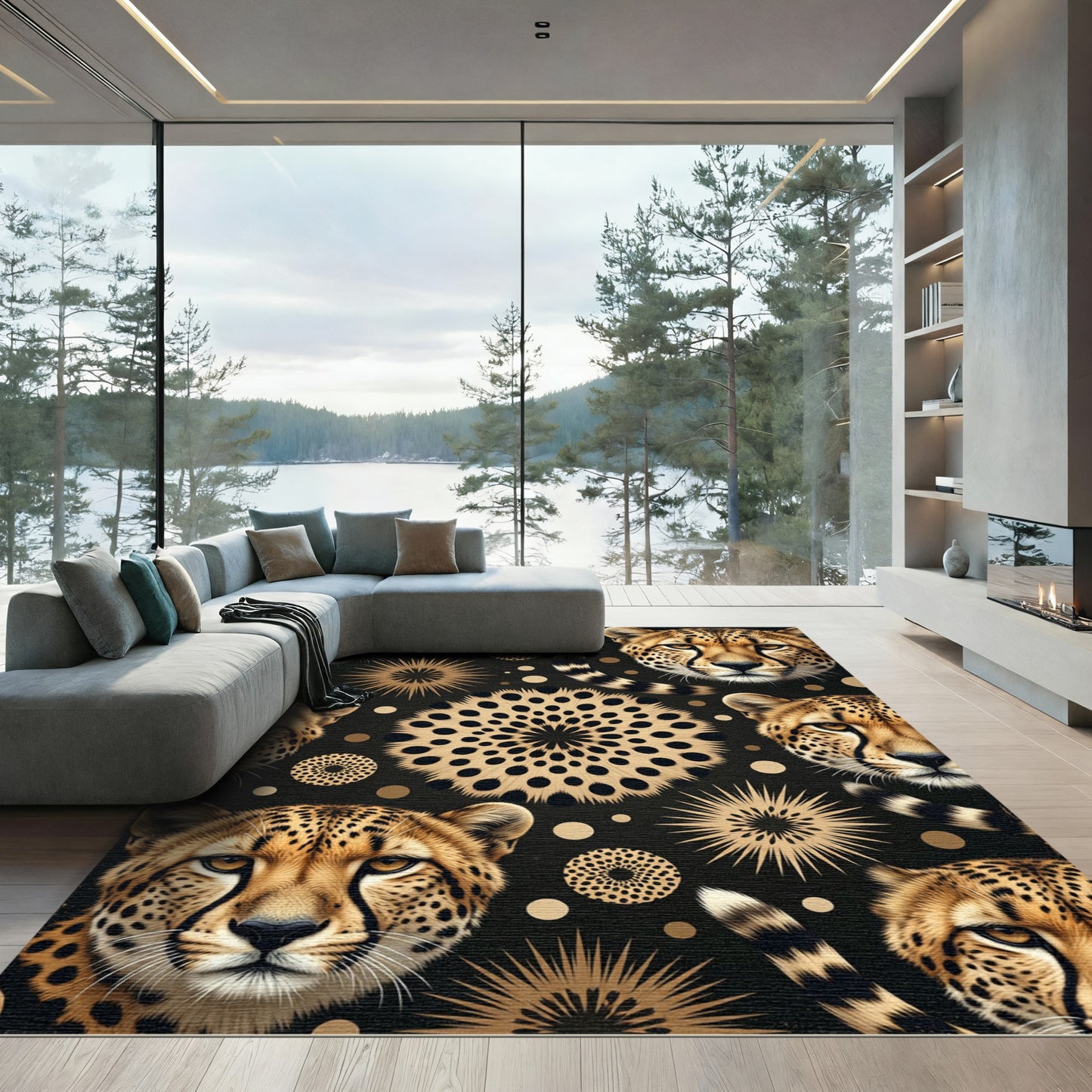 Golden Cheetah Spots Medallion Collage Rug