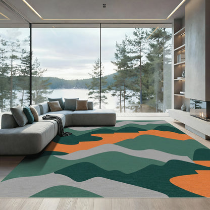 Abstract Orange Green Wave Topography Rug
