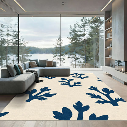 Deep Blue Botanical Silhouette Rug