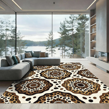 Brown Leopard Spot Floral Medallion Rug