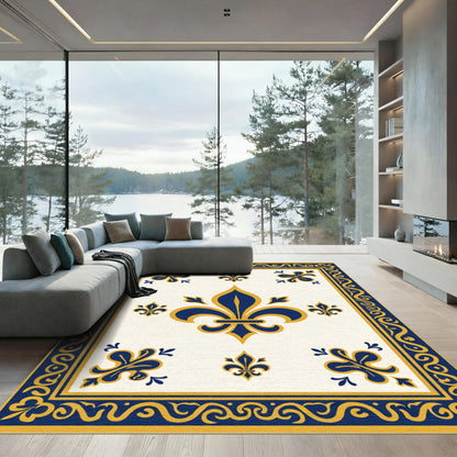 Royal Blue Gold Fleur-de-lis Border Rug