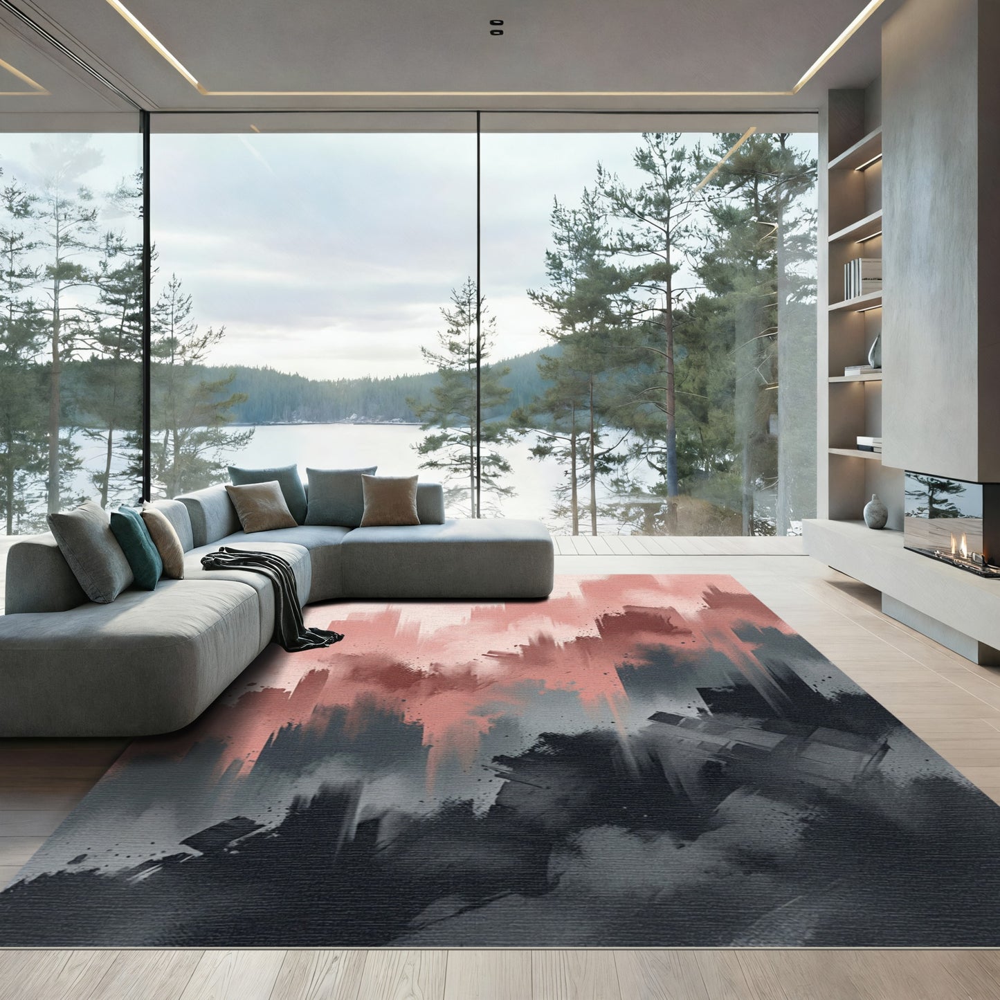 Blush Gray Abstract Vertical Brushstrokes Rug
