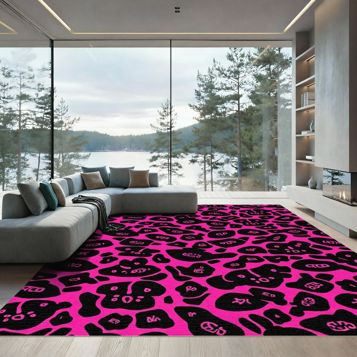 Hot Pink Black Animal Spots Rug
