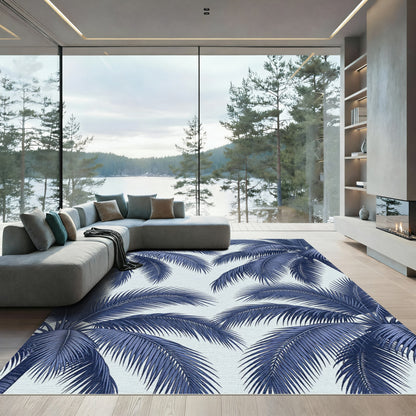 Deep Blue Palm Frond Overlay Rug