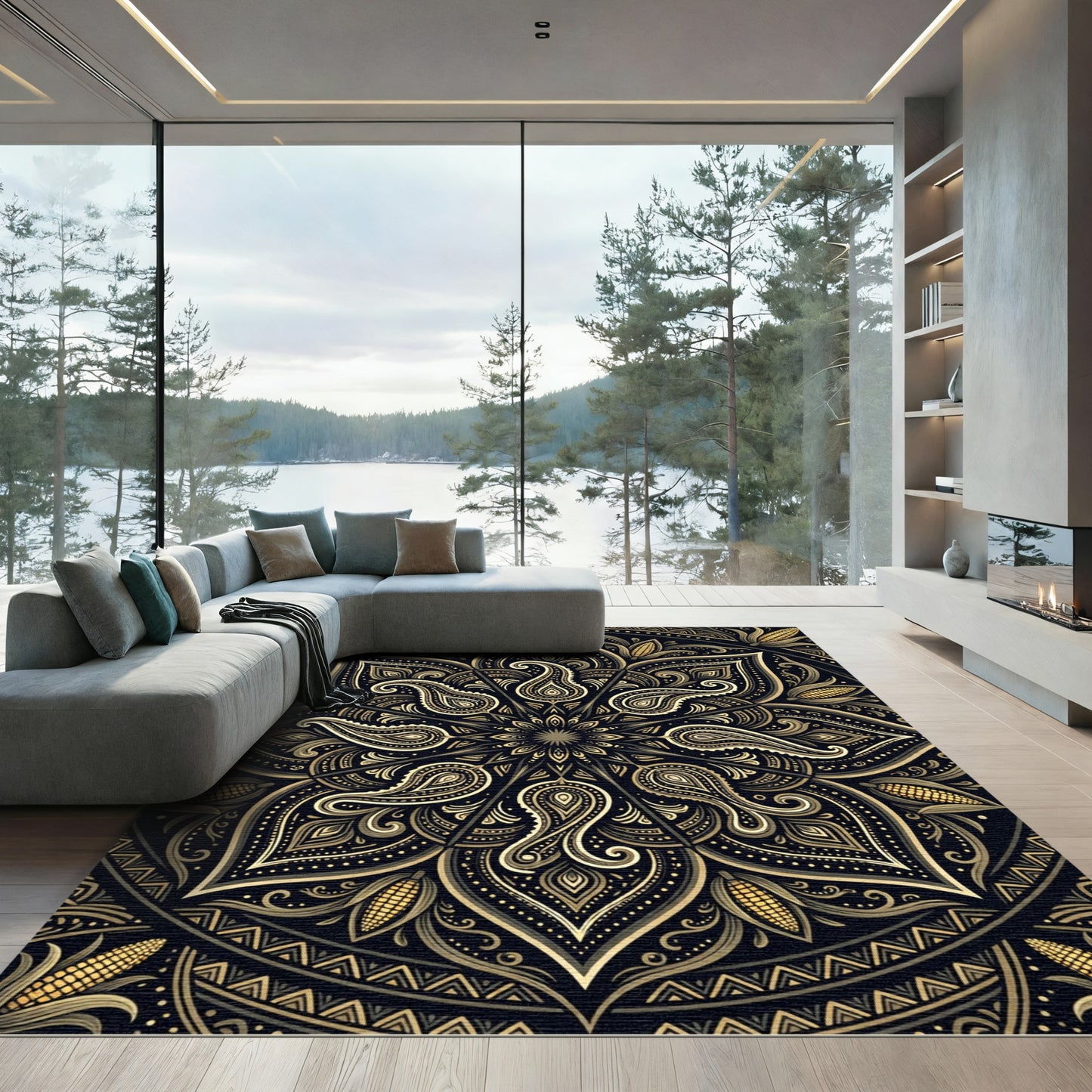 Golden Paisley Corn Mandala Medallion Rug