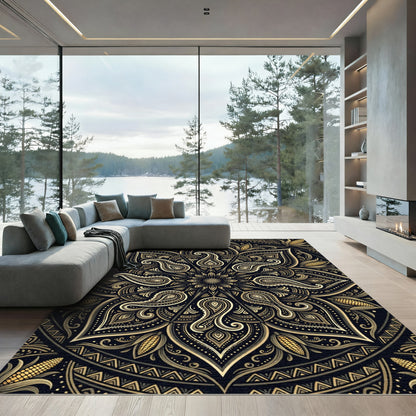 Golden Paisley Corn Mandala Medallion Rug