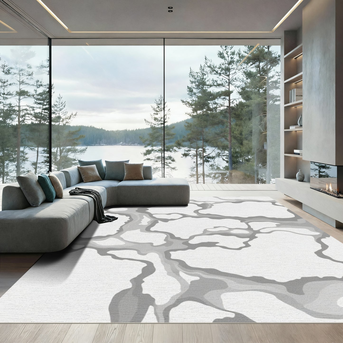 Light Gray Abstract Marble Flow Rug