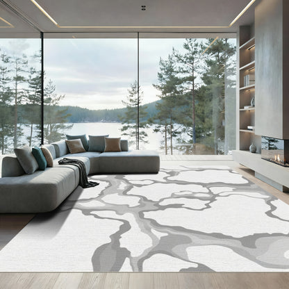 Light Gray Abstract Marble Flow Rug
