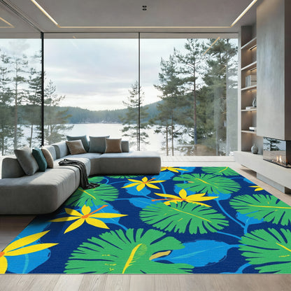 Bold Tropical Green Yellow Flower Rug