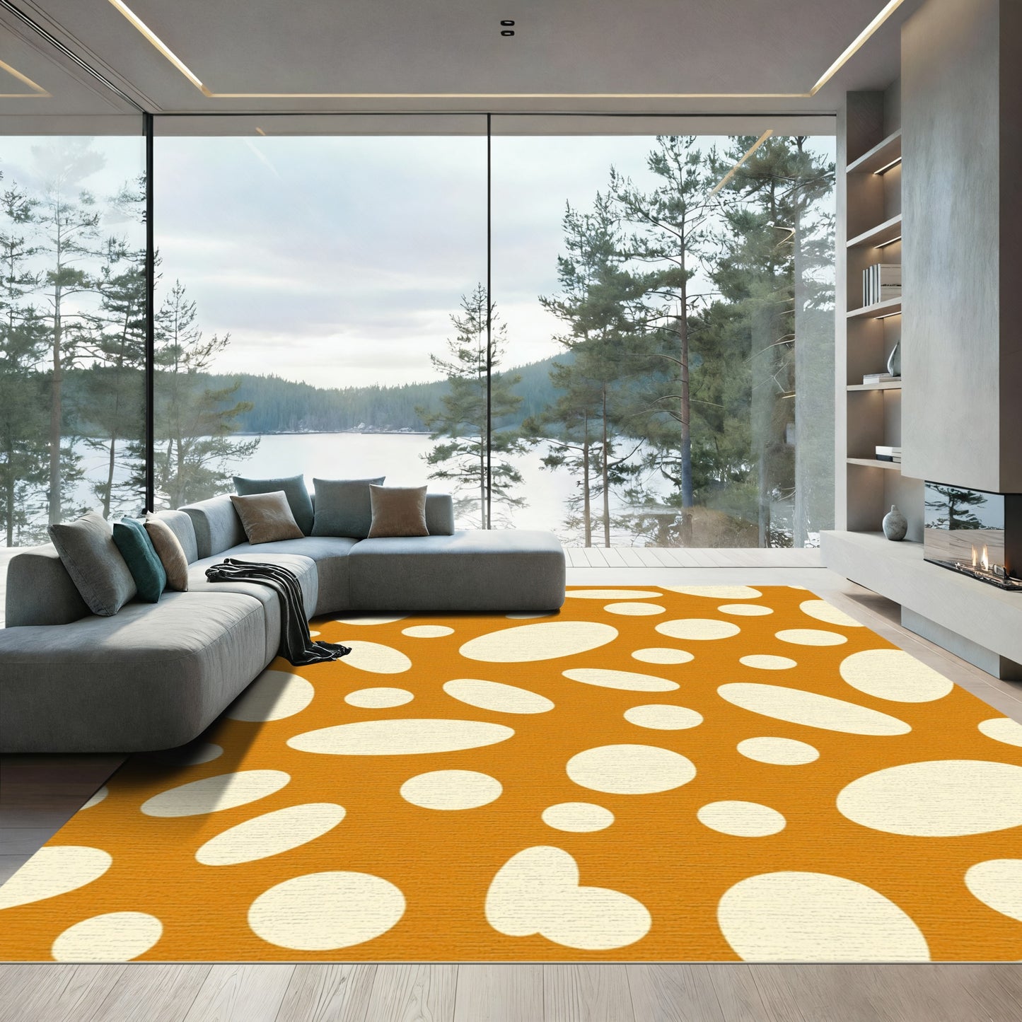 Orange White Scatter Oval Circles Rug
