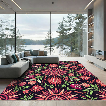 Radiant Pomegranate Floral Art Nouveau Rug