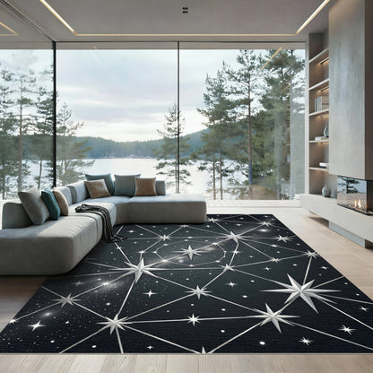 Celestial Geometric Constellation Midnight Sky Rug