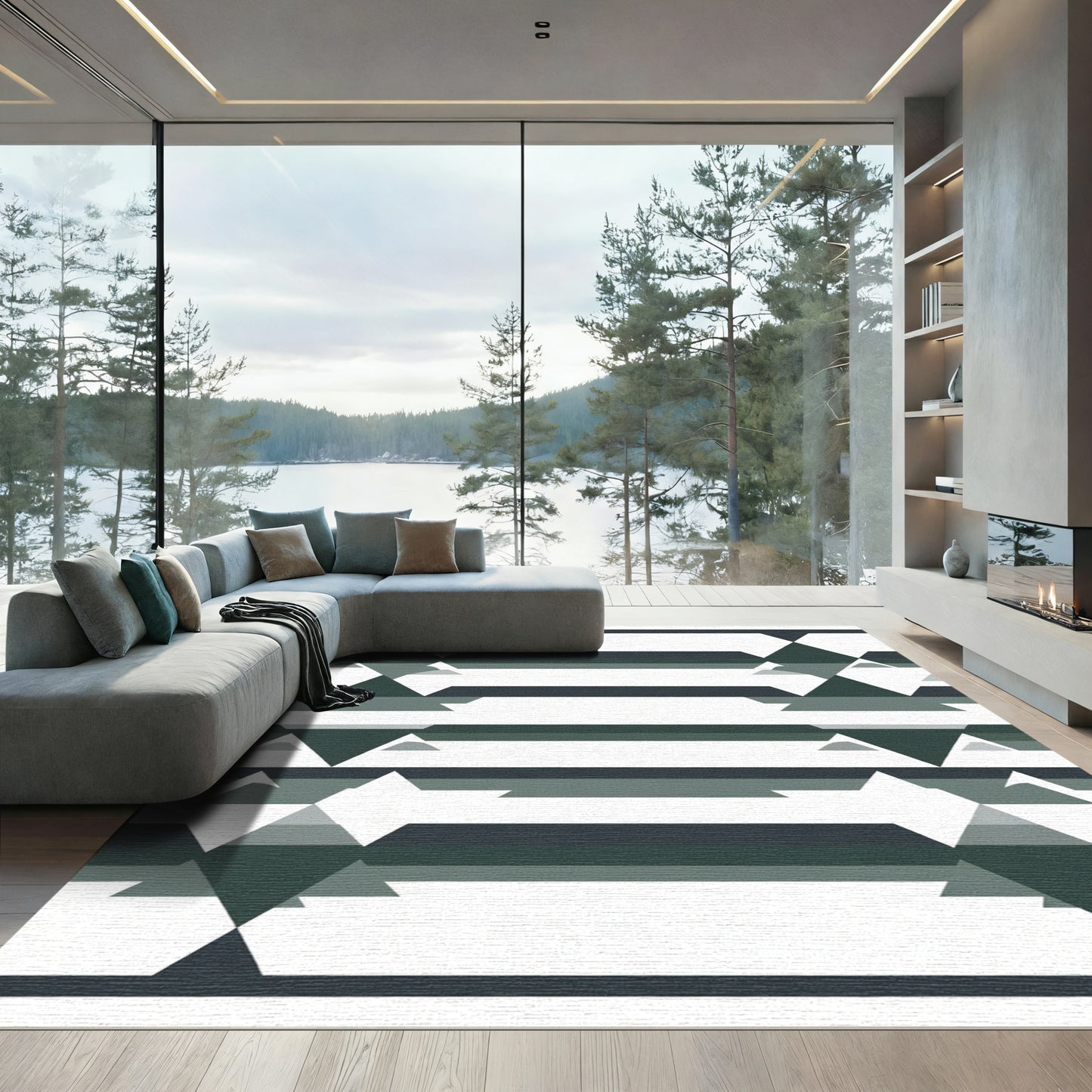 Dark Teal Geometric Diamond Stripes Rug