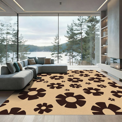Retro Dark Brown Flower Scatter Rug