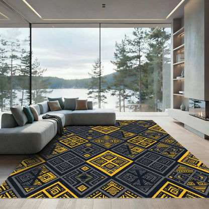 Bold Golden Black Tribal Diamond Rug