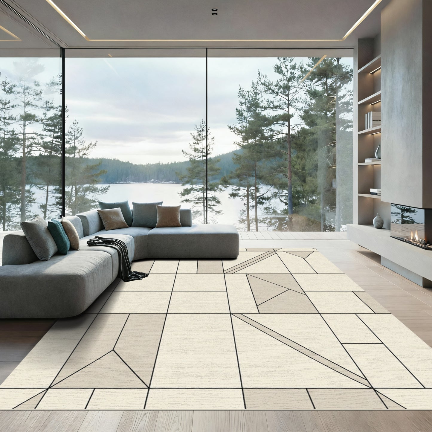 Neutral Geometric Composition Blocks Rug