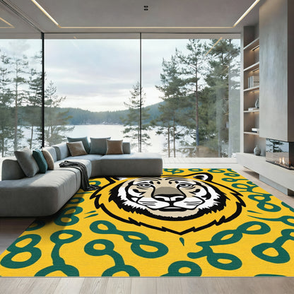 Bold Tiger Face Yellow Green Abstract Rug