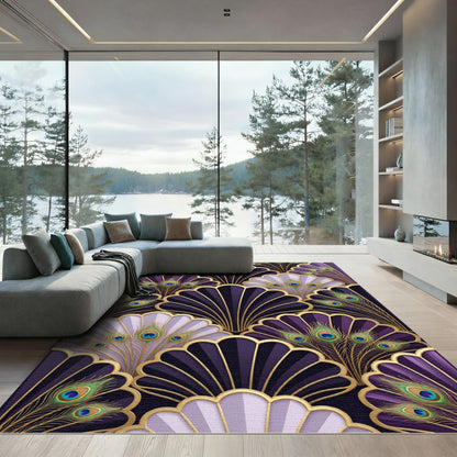 Art Deco Purple Peacock Feather Fan Rug