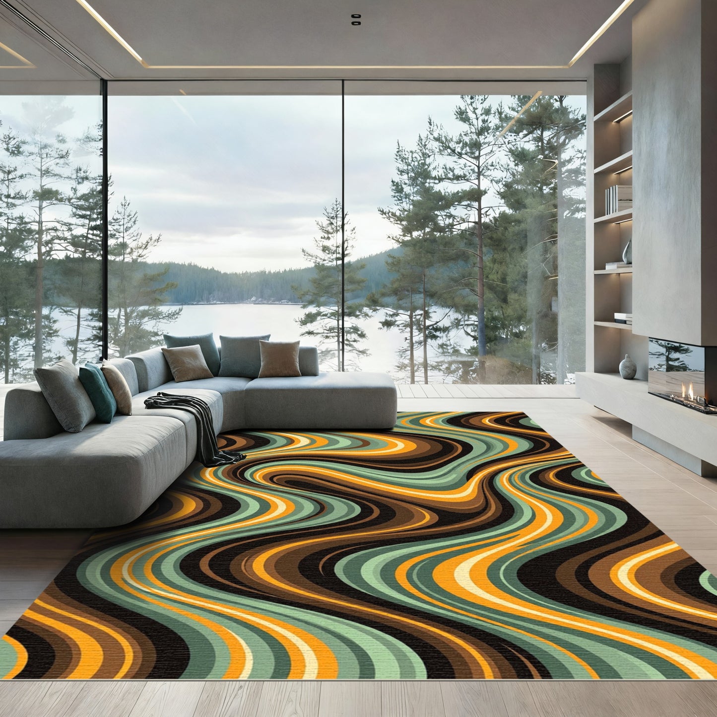 Mid Century Retro Flowing Wave Stripe Rug