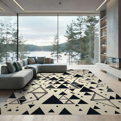 Monochrome Geometric Triangle Abstract Art Rug