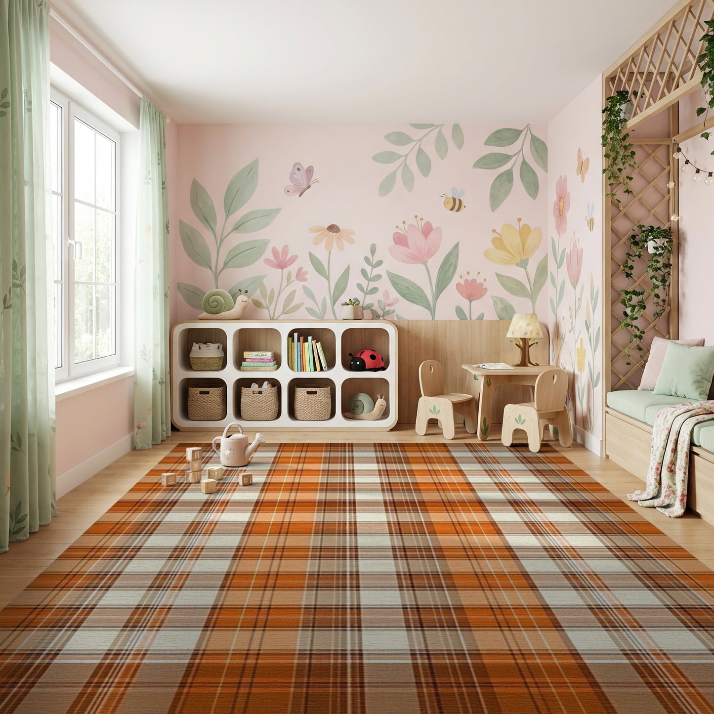 Rustic Orange Plaid Warm Tones Rug