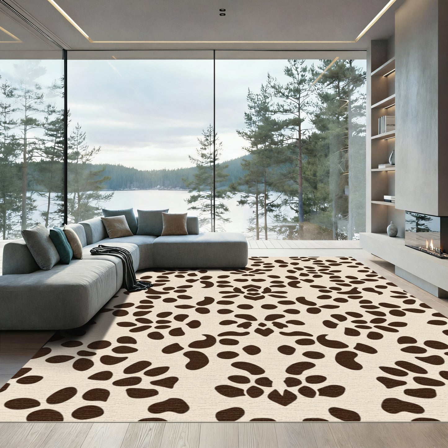 Cream Brown Organic Medallion Rug