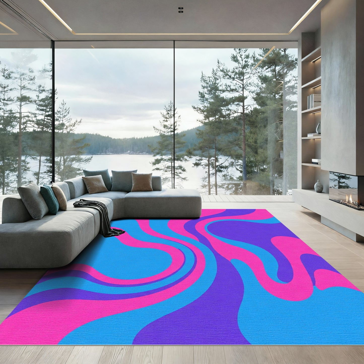 Bright Swirling Pink Blue Purple Waves Rug