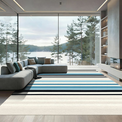 Oceanic Sky Blue Horizontal Stripe Rug
