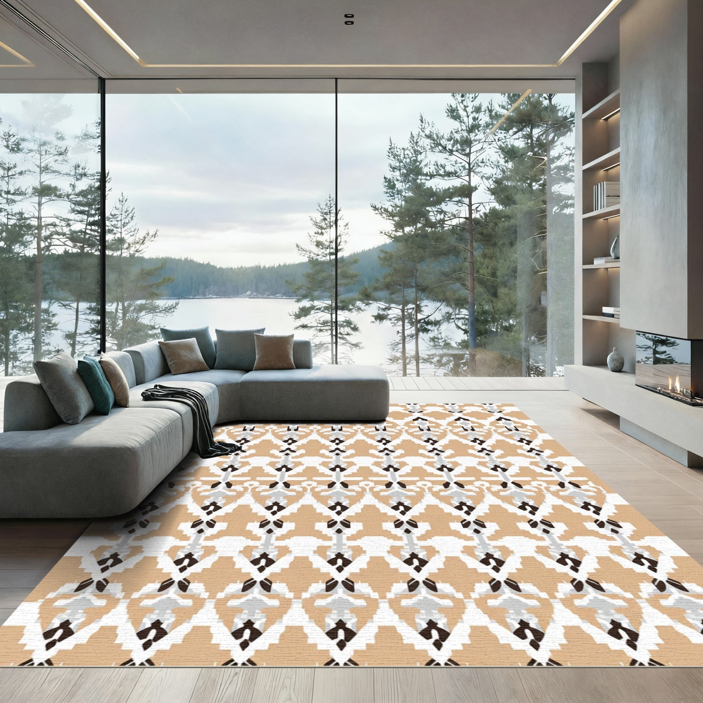 Tan Geometric Arrow Repeating Design Rug