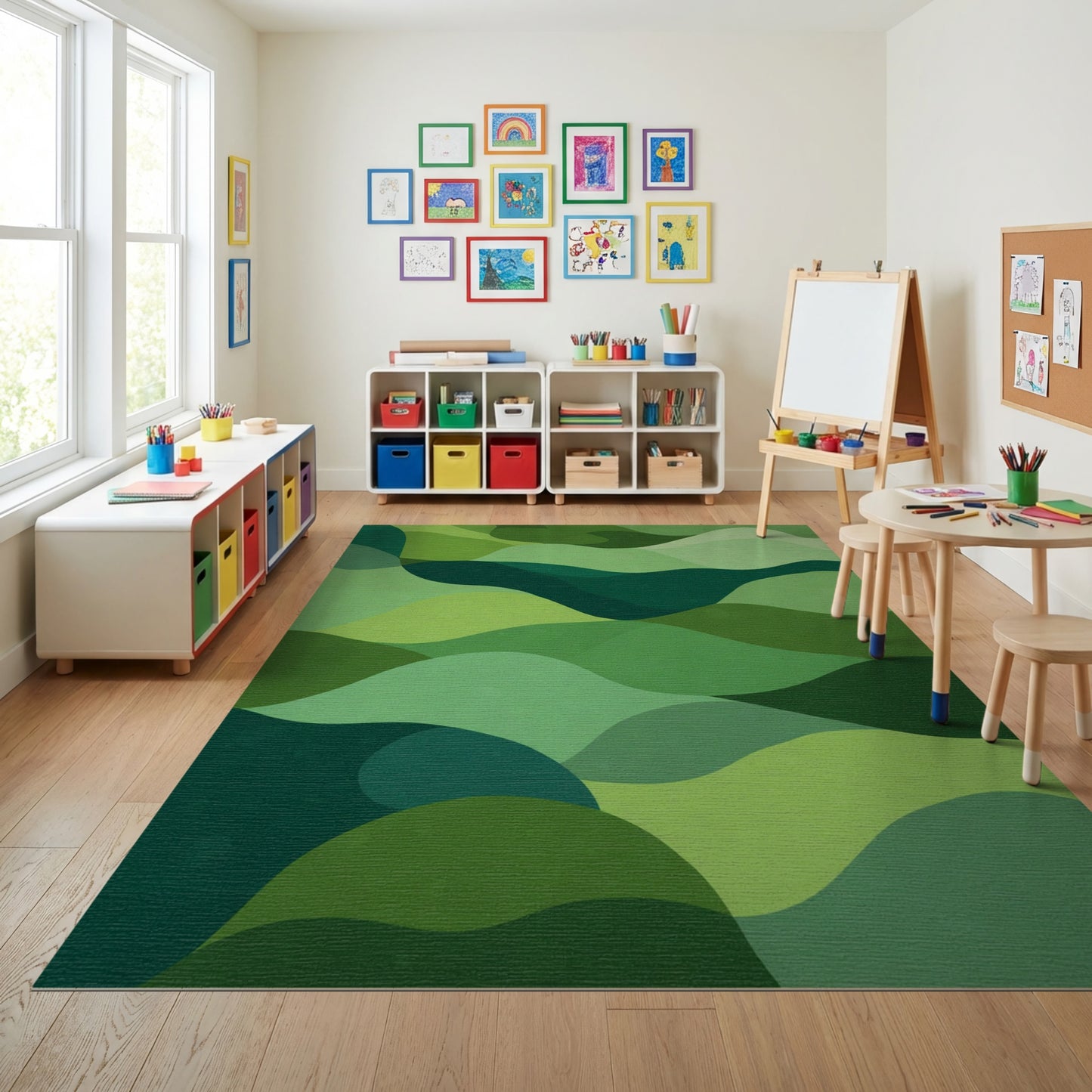 Layered Green Wavy Tones Rug