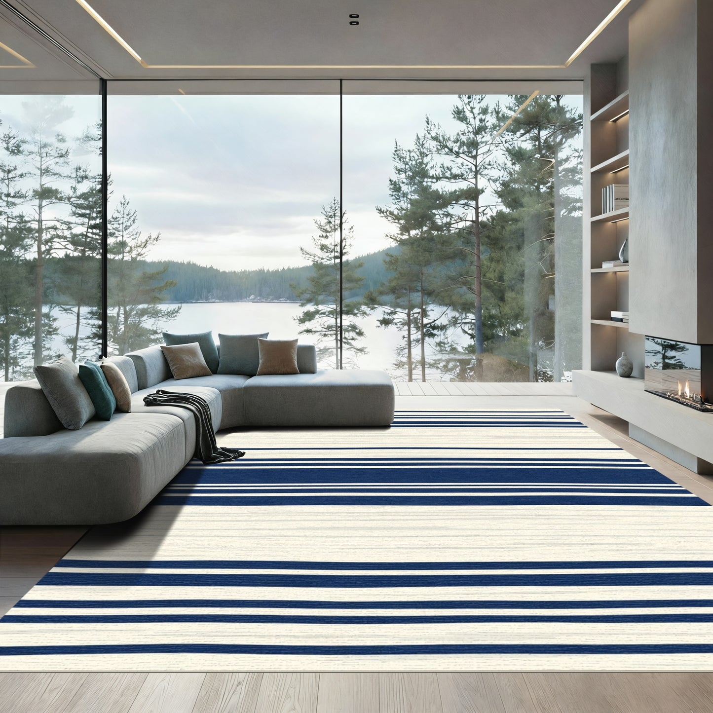 Navy Blue Cream Striped Harmony Rug