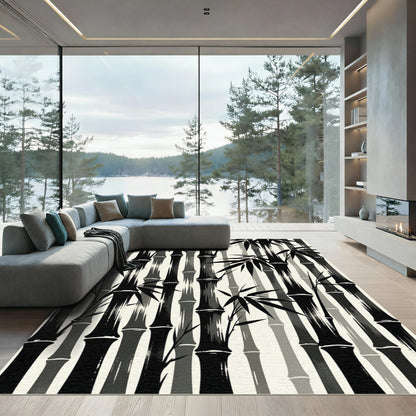 Black Bamboo Forest Textured Vertical Rug