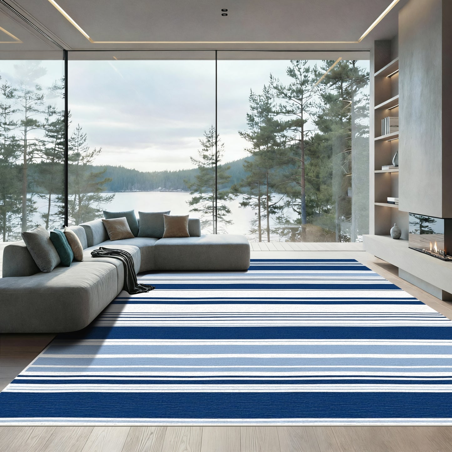 Coastal Blue And White Stripe Rug