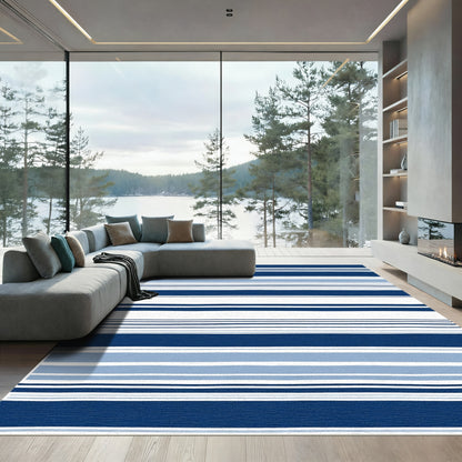 Coastal Blue And White Stripe Rug