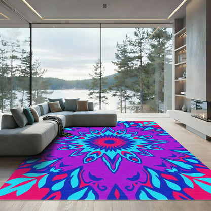Vibrant Purple Blue Floral Mandala Rug