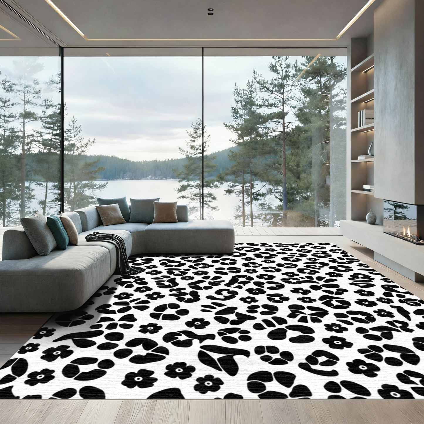Monochrome Wild Bloom Spots Rug