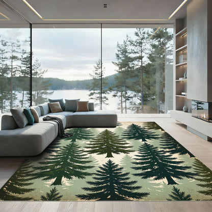 Vintage Emerald Pine Forest Landscape Rug