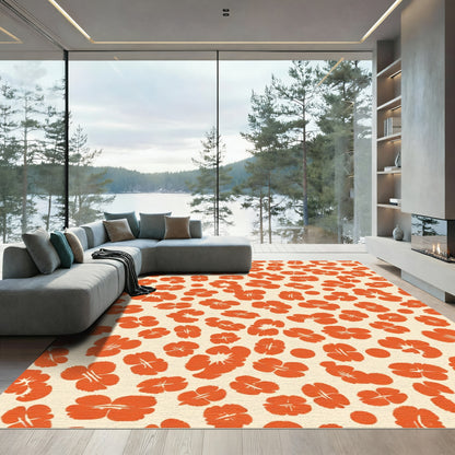 Warm Orange Floral Scatter Rug