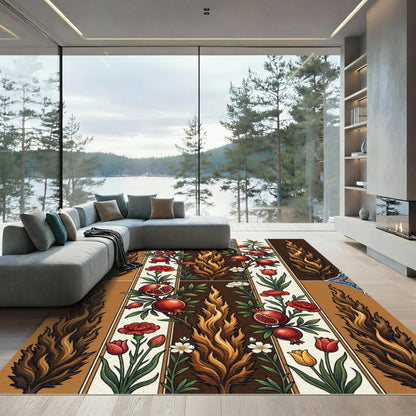 Pomegranate Red Carnation Flame Motif Rug