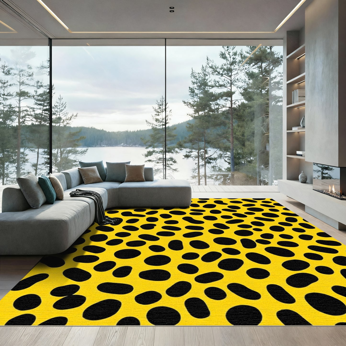 Yellow Black Spotted Oval Arrangement Rug