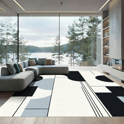 Black White Gray Geometric Abstraction Rug